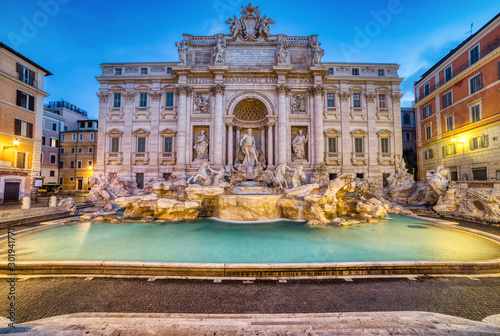 Illuminated Fontana Di Trevi, Trevi Fountain at Dusk, Rome