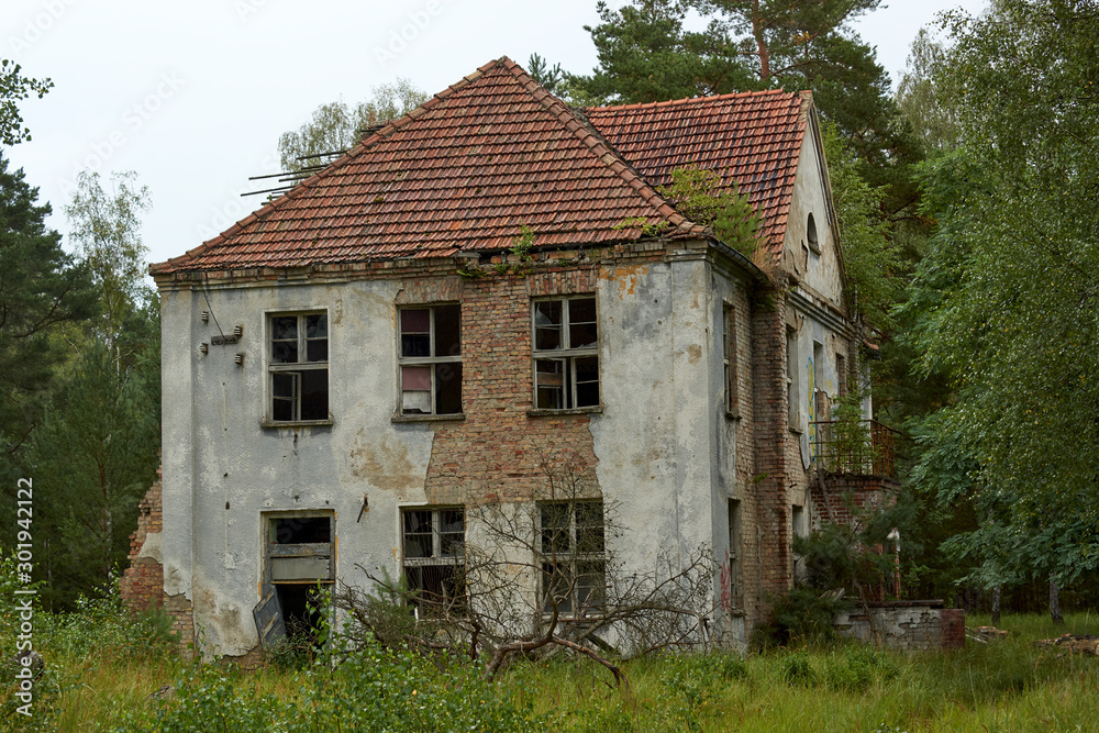 Officer building at communist abandoned soviet military base in east Germany - Secret town Russian cold war nuke site