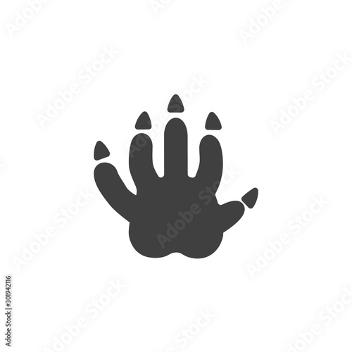 Opossum paw print vector icon. filled flat sign for mobile concept and web design. Possum animal footprint glyph icon. Symbol, logo illustration. Vector graphics