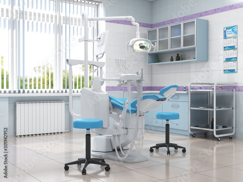 3D rendering modern dentist's office