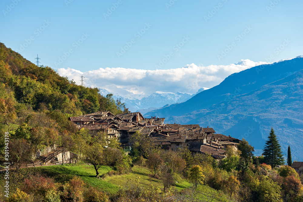 Medieval village of Canale di Tenno or Villa Canale in Italian Alps near the Lake Tenno and Lake Garda. Trento province, Trentino-Alto Adige, Italy, Europe