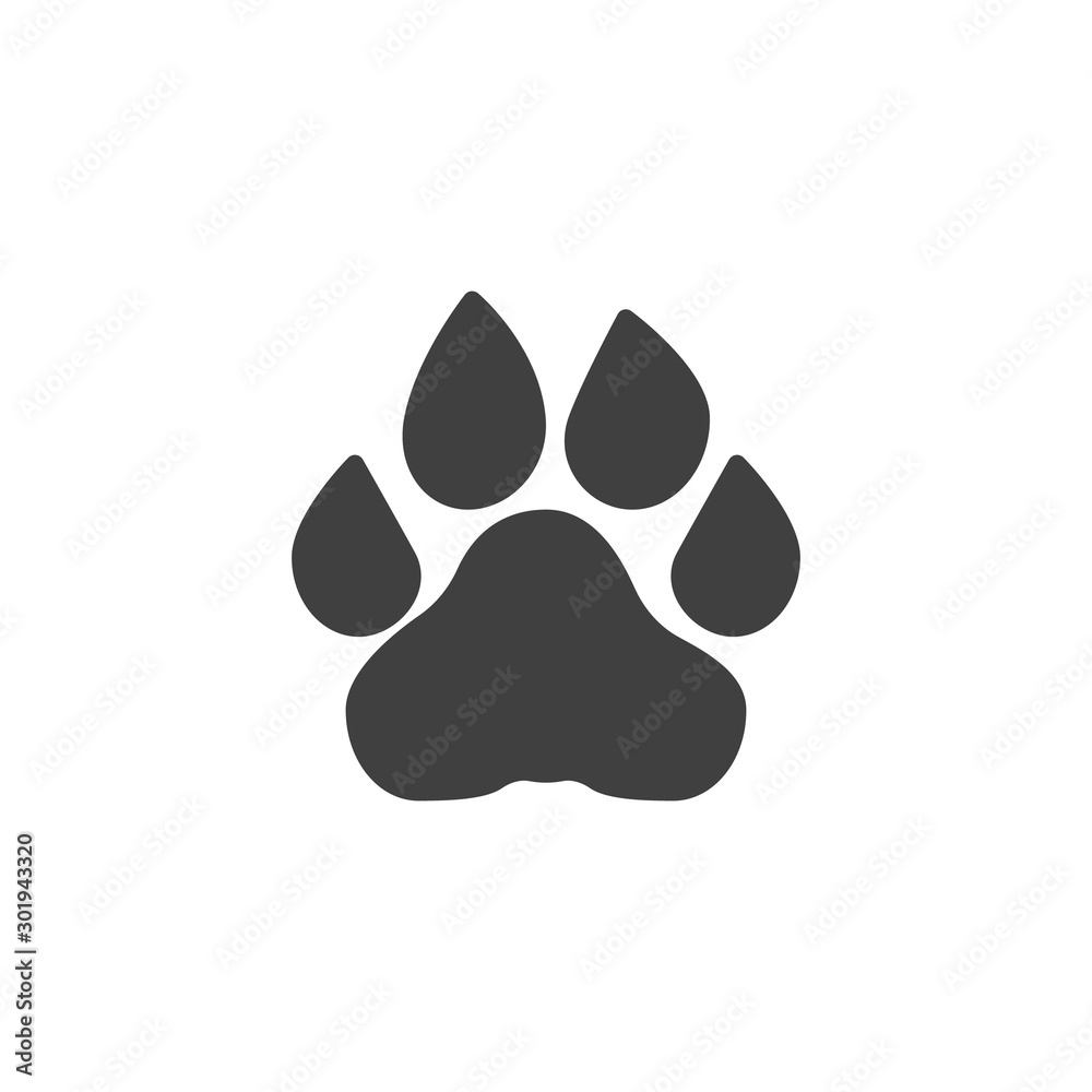 Lion paw print vector icon. filled flat sign for mobile concept and web design. Lion animal footprint glyph icon. Symbol, logo illustration. Vector graphics - obrazy, fototapety, plakaty 