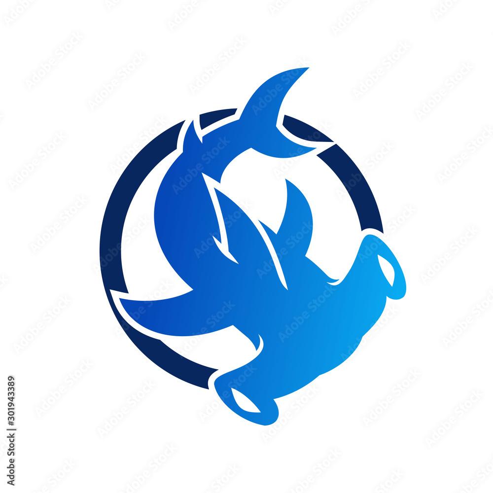 blue Hammerhead Shark logo design  - obrazy, fototapety, plakaty 
