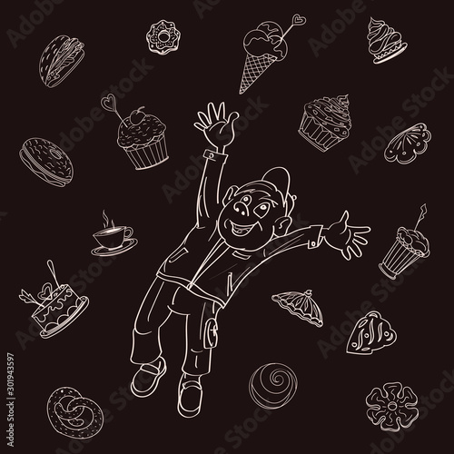 A child dreams and enjoys delicious sweets