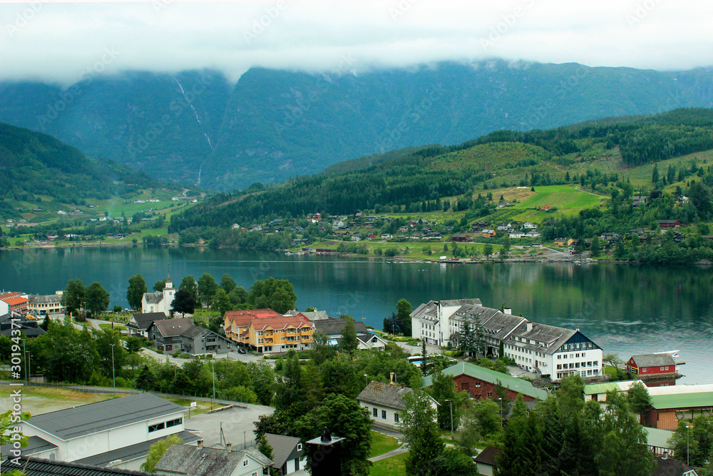 View of Ulvik village in Hordaland county, Norway.