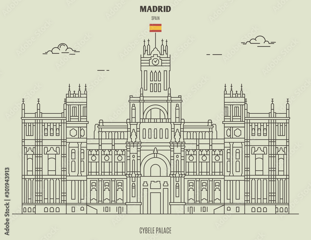 Cybele Palace in Madrid, Spain. Landmark icon