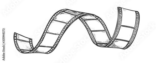 Filmstrip For Cinema Projector Monochrome Vector. Aged Blank Filmstrip Frames. Hollywood Cinematography Media Slide Engraving Mockup Designed In Vintage Style Black And White Illustration