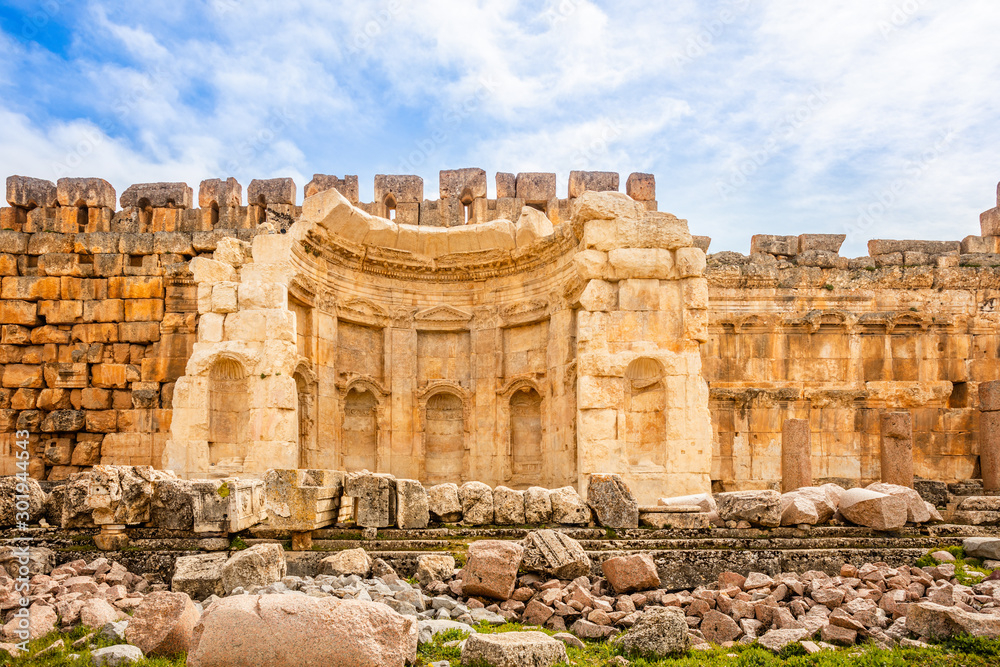 Ancient ruins of Grand Court of Jupiter temple, Beqaa Valley, Baalbeck, Lebanon