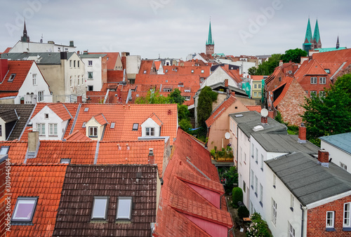 red Luebeck, View of the old city.