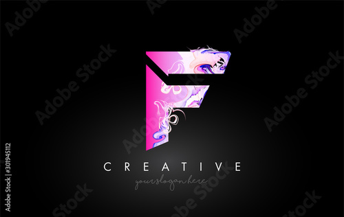 F Letter Artistic Purple Paint Flow Icon Logo Design. Creative Ink Flowing Letter Icon Design Vector