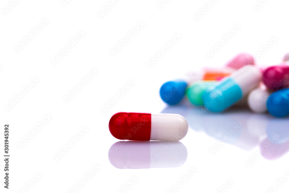 Variety of pills capsules panorama background Variety of pills capsules panorama background