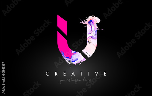 U Letter Artistic Purple Paint Flow Icon Logo Design. Creative Ink Flowing Letter Icon Design Vector