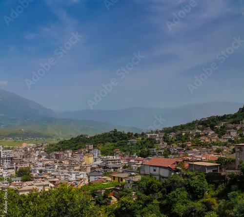 Aerial panoramic view to Gjirokaster city, Albania © homocosmicos