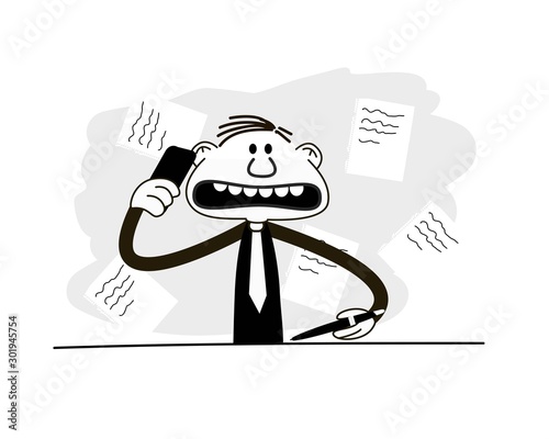 Businessman hard working. Funny vector.