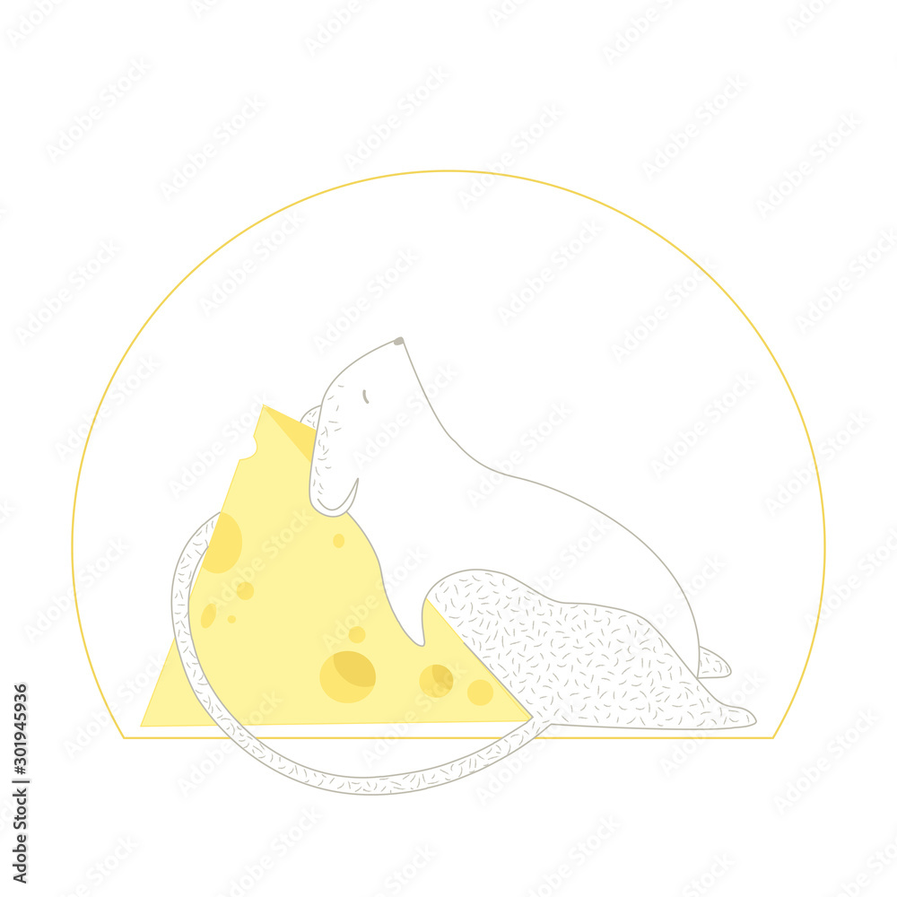 Chinese New Year of the rat. The mouse is sleeping with cheese. Pets. Sticker Cute rodent. Animals for children. Chinese New Year of the rat. The mouse is sleeping with cheese. Pets. Sticker Cute rodent. Animals for children.