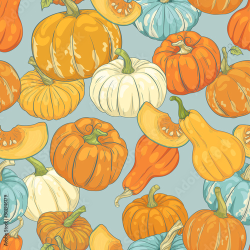 seamless pattern with pumpkins of different colors