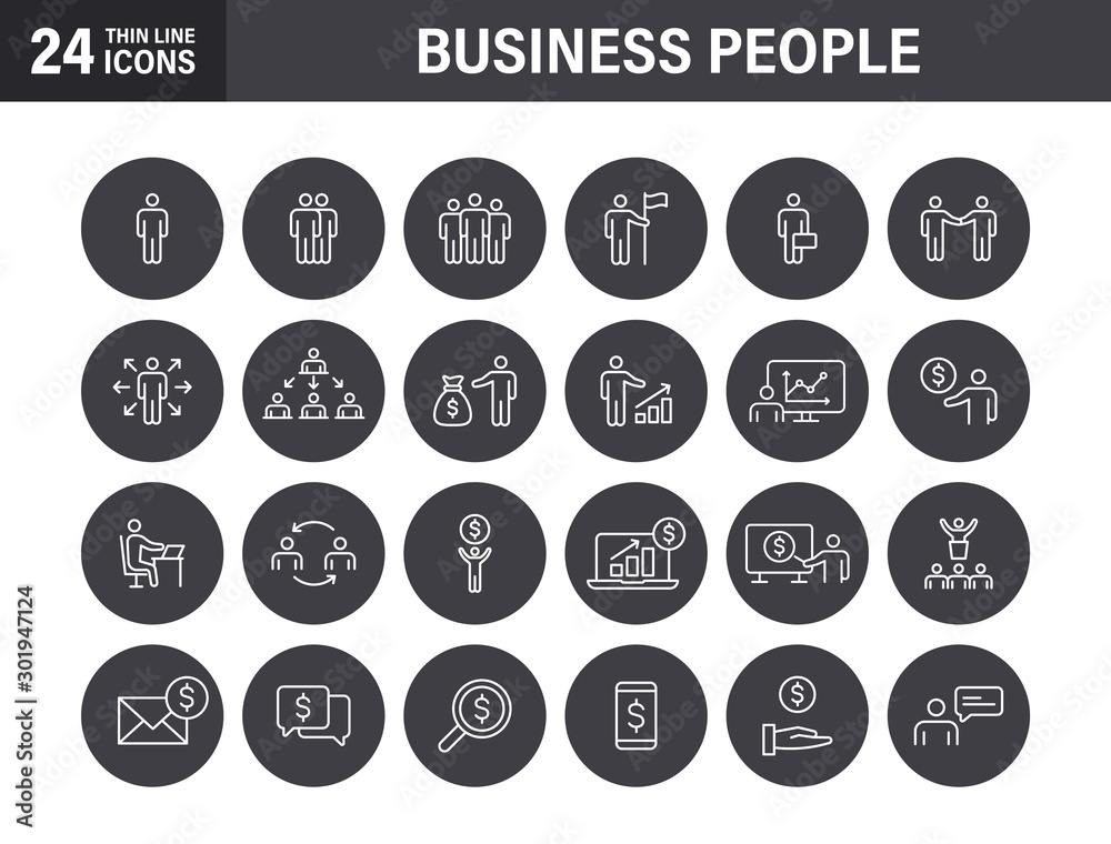 Set of Business people and teamwork web icons in line style. Business, teamwork, leadership, manager. Vector illustration.