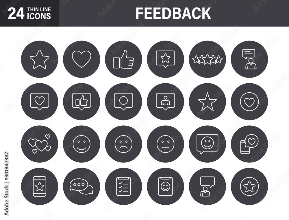 Feedback and Review web icons in line style. Star Rating, Emotion symbols. Vector illustration.