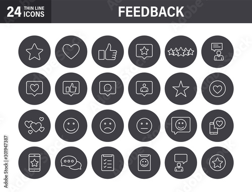 Feedback and Review web icons in line style. Star Rating  Emotion symbols. Vector illustration.