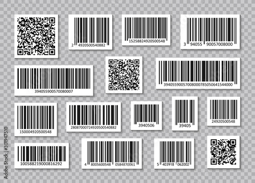 Set of Bar Code and qr codes. Code stripes sticker. Bar Code collection. Digital marketing. Product Scan bar code. Vector illustration.