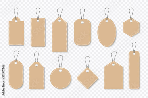 Set of sale tags and labels, template shopping labels. Blank, discount and price tags on paper. Special offer. Vintage. Vector illustration. photo