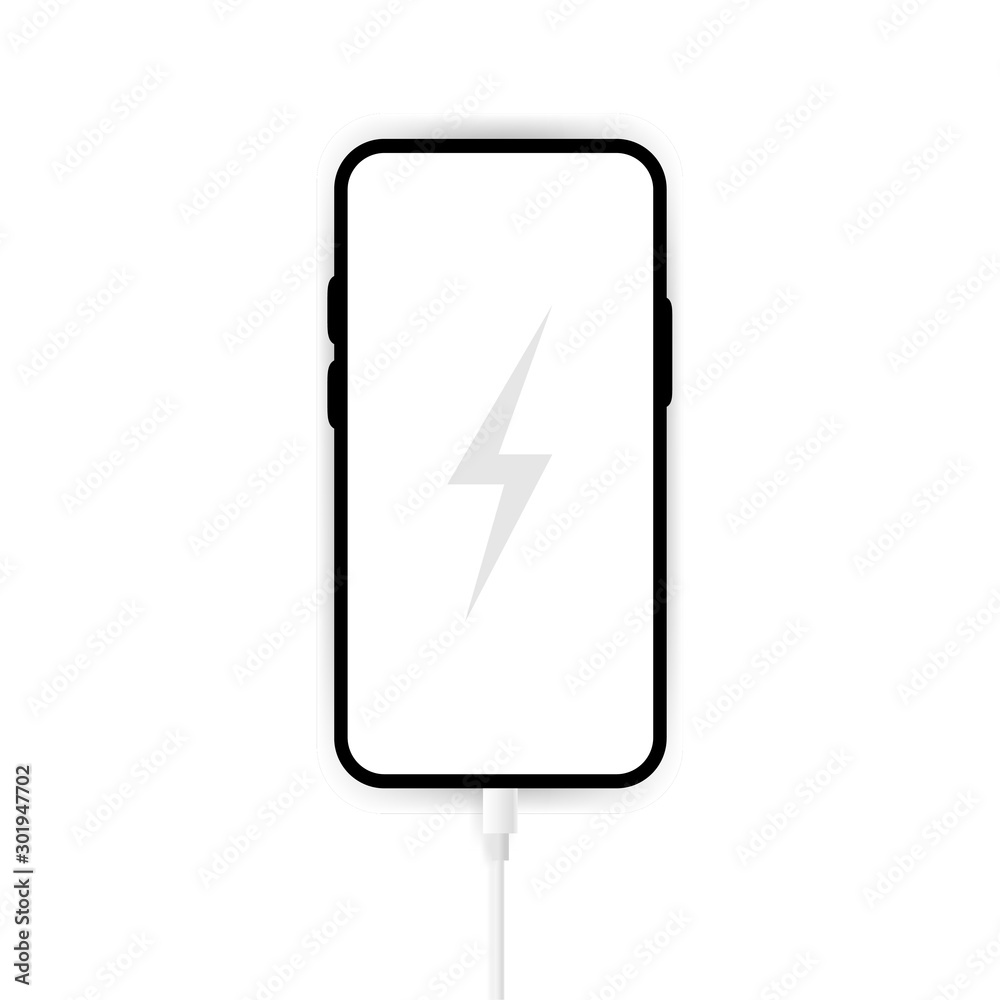 Realistic mobile phone charging on white background. Vector illustration. Realistic mobile phone charging on white background. Vector illustration.