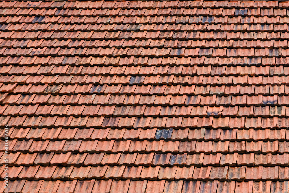 Background of tiled roof with new coating, close-up