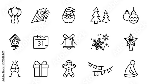 New Year line icons set. Merry Christmas Thin Line Icons for websites and mobile apps. Party And Celebration icons. Winter icons