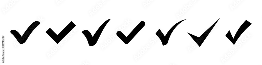 Set of Simple check mark. Black check mark icon. Tick symbol, vector illustrations. Accept okay symbol for approvement or checklist design Set of Simple check mark. Black check mark icon. Tick symbol, vector illustrations. Accept okay symbol for approvement or checklist design