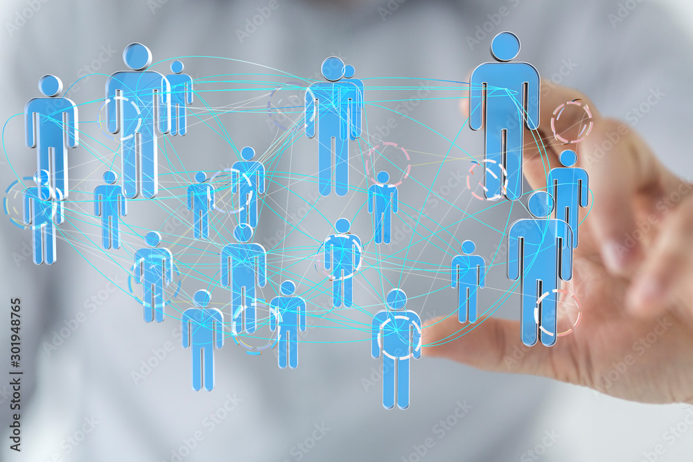 connected symbols for digital, interactive and global communication concept
