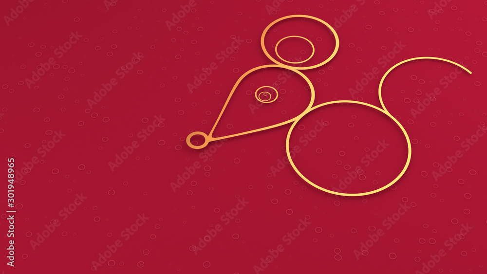 Image of a rat as a symbol of chinese new year in minimal style design on red background with copy space