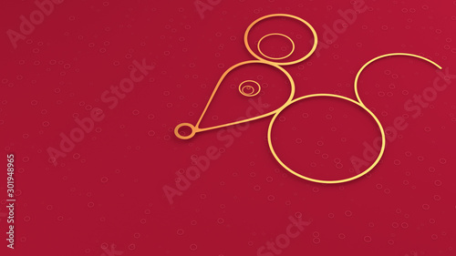 Image of a rat as a symbol of chinese new year in minimal style design on red background with copy space