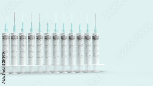  injection needle on blue pastel background 3d rendering for medical content.