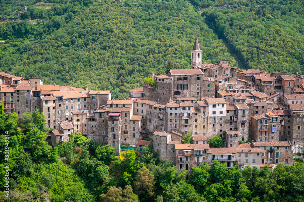 View of the medieval village of Apricale, Liguria, Italy