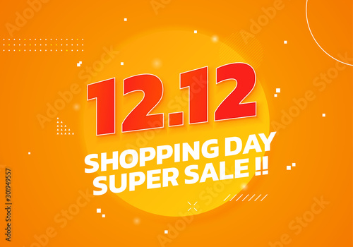 12.12 World Shopping Day Super Sale poster. Double 12 December online shop social media banner promotion template vector design with fresh orange background illustration