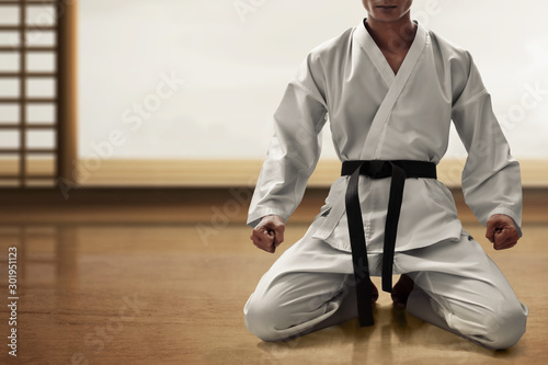 Bild auf Leinwand Karate martial arts fighter sitting