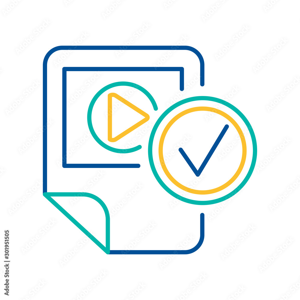 Media player checking blue and yellow linear icon Media player checking blue and yellow linear icon