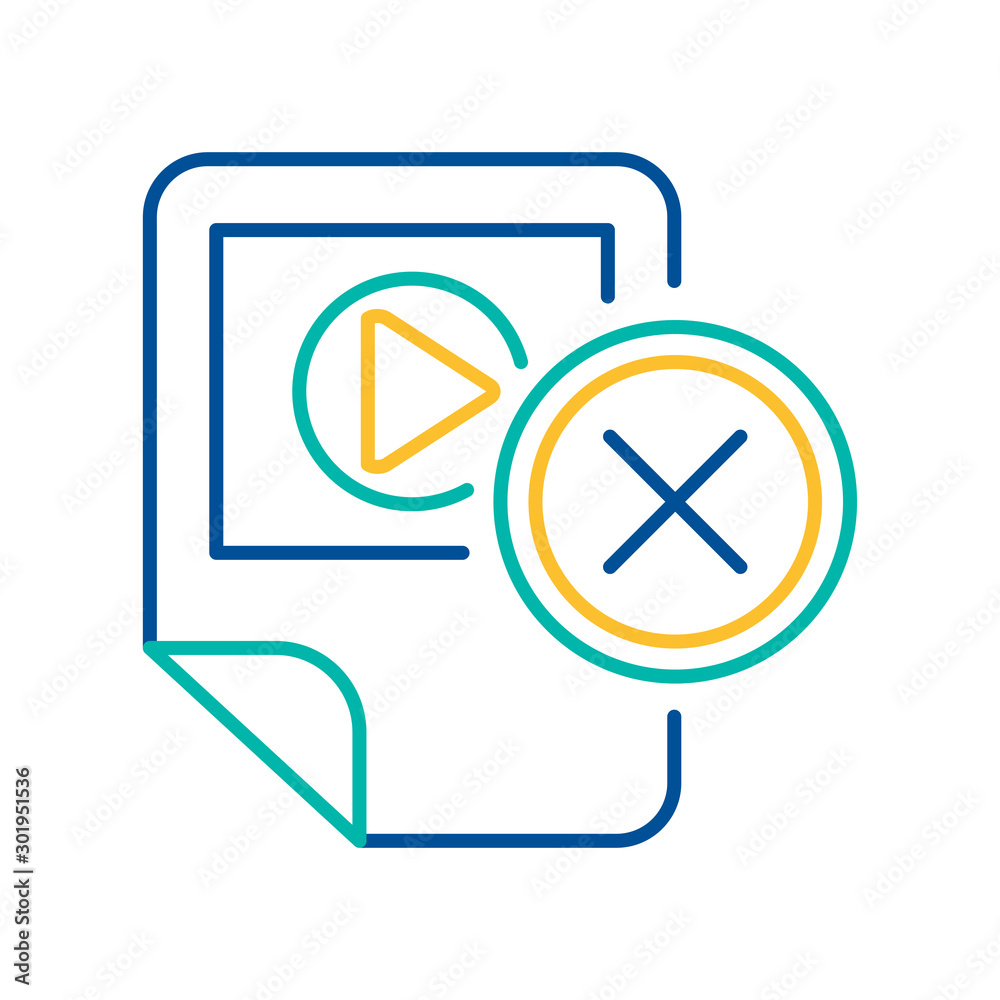 Multimedia player removal blue and yellow linear icon Multimedia player removal blue and yellow linear icon