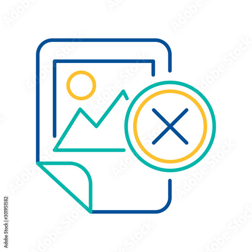 Image file deletion blue and yellow linear icon