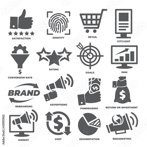 Business management icons Marketing and cost process
