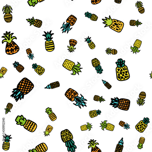 Pineapples vector hand drawn seamless pattern