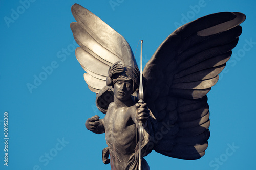 Statue of Anteros - mistakenly known as Eros - a top the Shaftesbury Memorial Fountain erected 1892 in Piccadilly Circus, London photo
