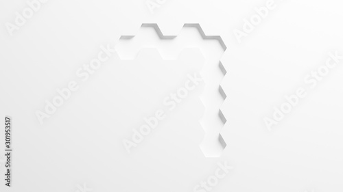 three dimensional computer generated illustration of asbtract white honeycomb hexagon number seven,3D rendering