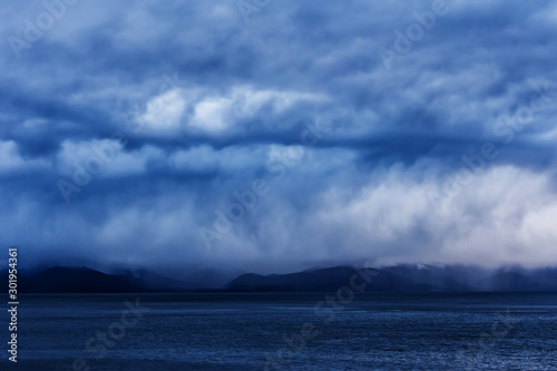 Stormy weather at Baikal lake with water and clouds