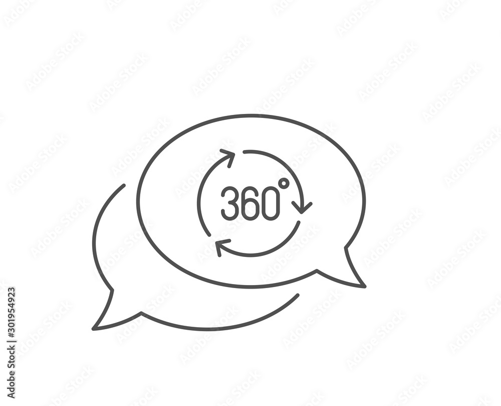 360 degree line icon. Chat bubble design. VR technology simulation sign. Panoramic view symbol. Outline concept. Thin line 360 degree icon. Vector 360 degree line icon. Chat bubble design. VR technology simulation sign. Panoramic view symbol. Outline concept. Thin line 360 degree icon. Vector
