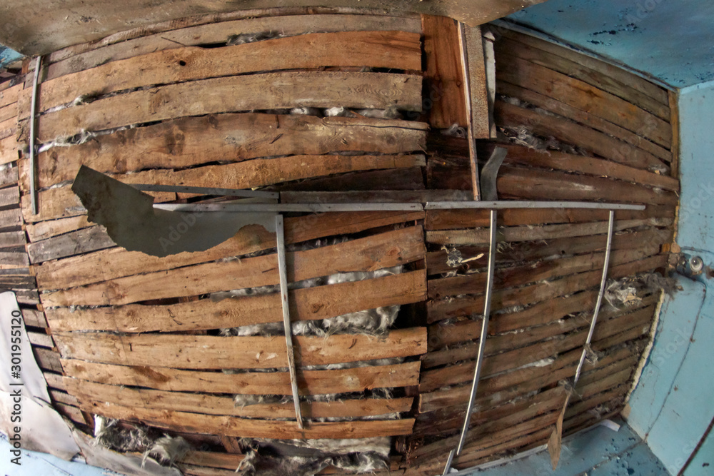 8mm Wide photograph of wooden damaged ceiling boards 8mm Wide photograph of wooden damaged ceiling boards