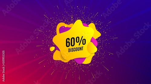 60% Discount. Dynamic text shape. Sale offer price sign. Special offer symbol. Geometric vector banner. Discount text. Gradient shape badge. Colorful background. Vector