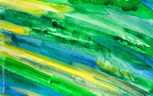 Abstract green background, hand-painted watercolor texture. Design for backgrounds, wallpapers, covers and packaging.