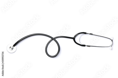 Black stethoscope isolated on white background. Healthcare