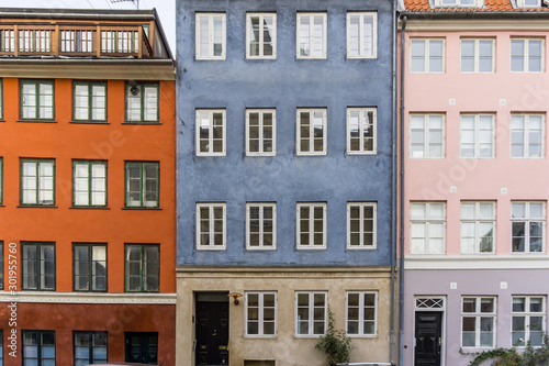 Copenhagen’s Old Houses in a row. Full frame shot.